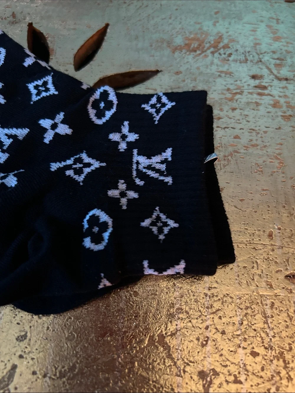 Louis Vuitton Black & White Monogram Ankle Socks